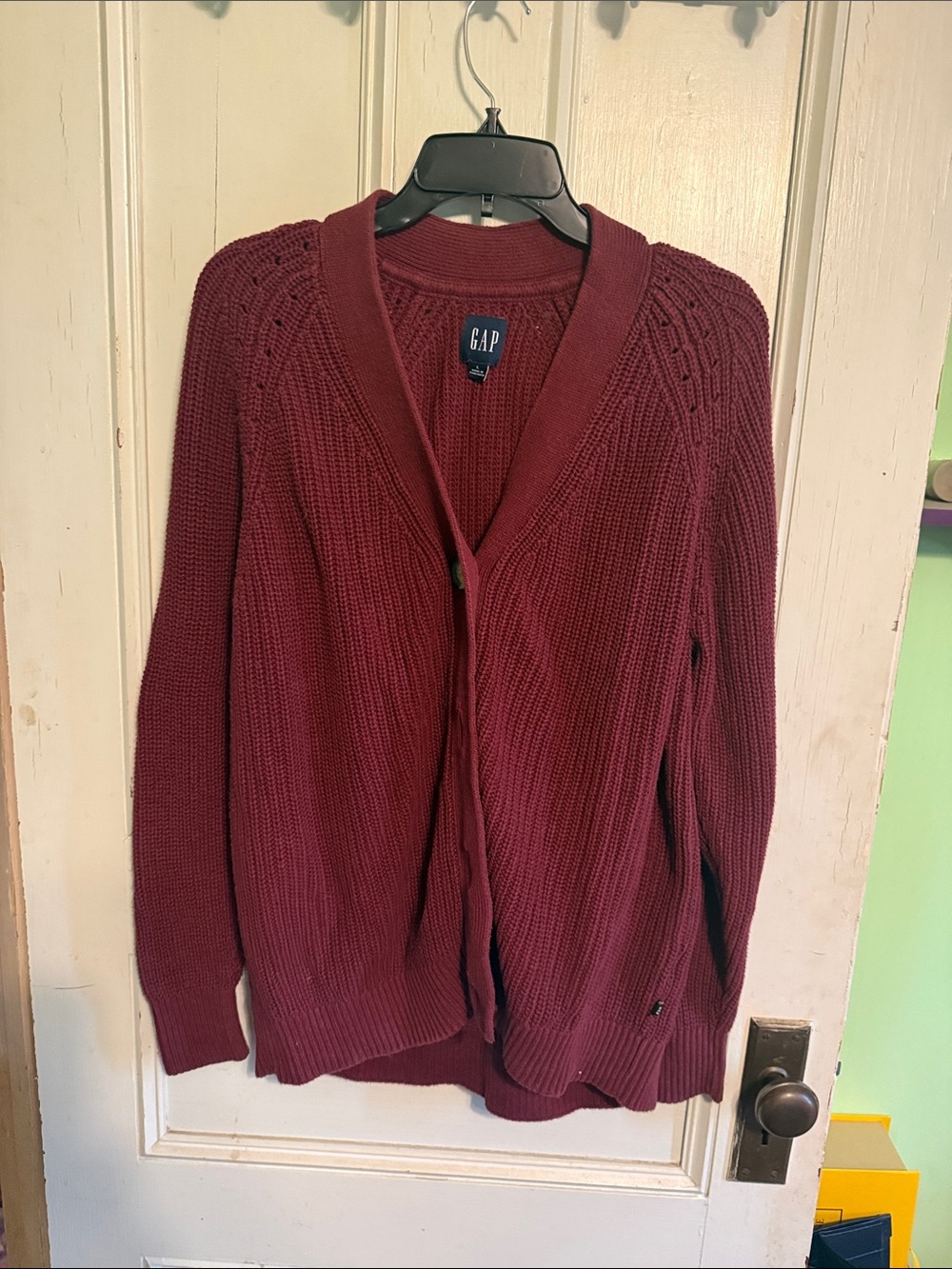 GAP Wine Red Shawl Collar Knit Cardigan